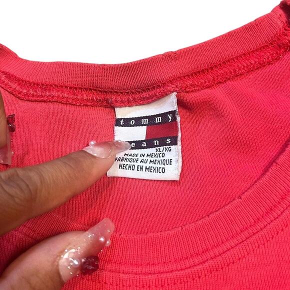 Tommy Girl Jeans Y2K Glitter Red Baby Tee Top - Picture 6 of 6